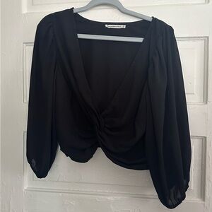 Abercrombie & Fitch Black Twist-Front Long Sleeve Blouse